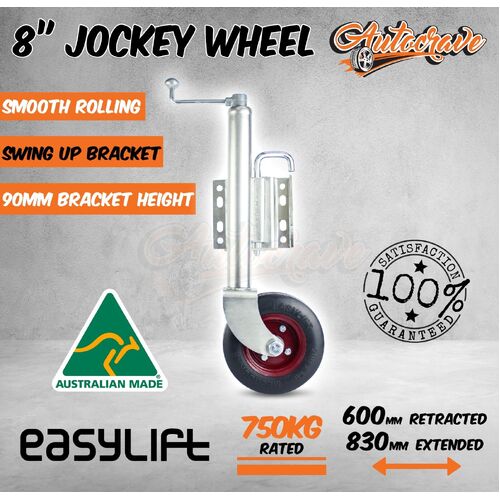 Easy Lift 8" Swing Up Heavy Duty 750kg Solid Jockey Wheel Swivel Trailer Caravan