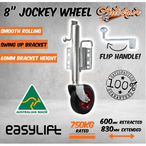 Easy Lift 8" Swing Up Heavy Duty 750kg Jockey Wheel Flip Handle Swivel Trailer