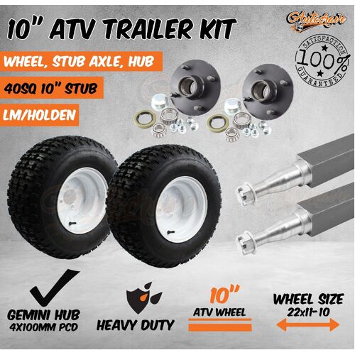 10" Atv Rim & Tyre Hub 40mm Stub Axle Wheel Kit Quad Bike Mower Trailer Farm