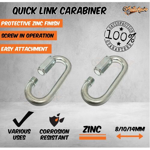 Quick Link Chain Carabiner Zinc 8mm/10mm/14mm Clip Bolt Camping Climbing Hook