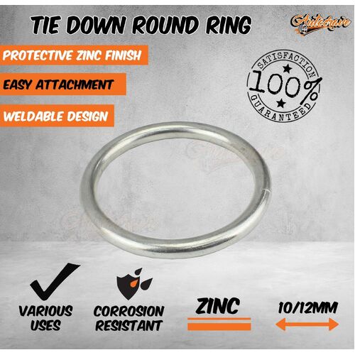 Tie Down Round O Ring 2000kg Zinc 70/100mm Trailer Caravan Weldable Rope Link