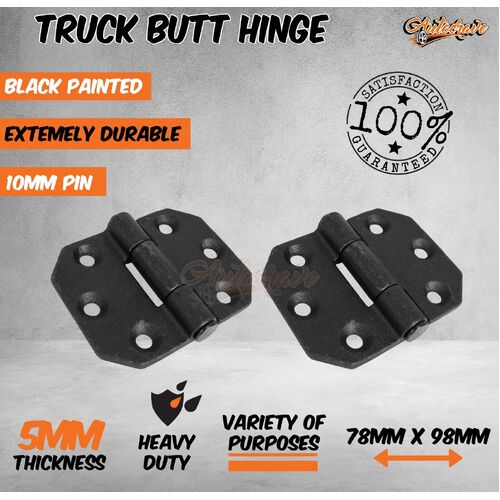 Truck Door Butt Hinge Steel Black Painted 78x98mm Trailer Boat Body Heavy Duty