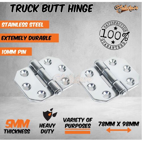 Truck Door Butt Hinge Stainless Steel 78x98mm Trailer Boat Body Heavy Duty Link