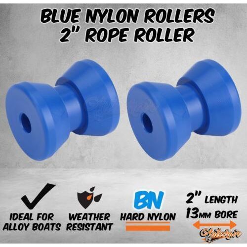 2x Blue Nylon Roller 2" Rope Roller Cap 13mm Bore Alloy Boat Marine Trailer