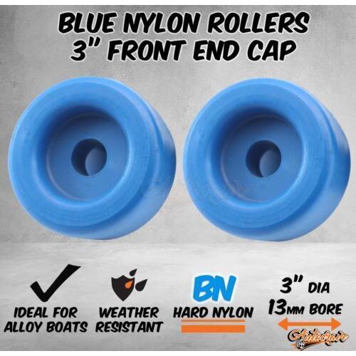 2x Blue Nylon Roller 3" Front End Cap 13mm Bore Alloy Boat Marine Trailer Roller