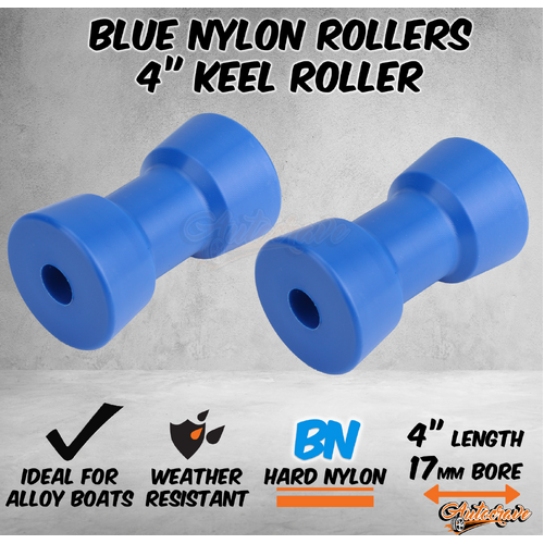 2x Blue Nylon Roller 4" Keel Roller 17mm Bore Alloy Boat Marine Trailer Winch