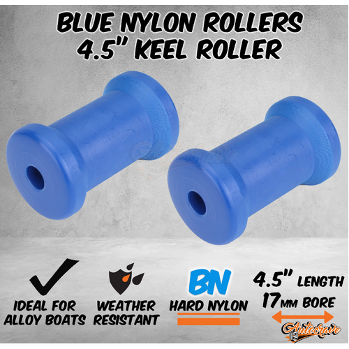 2x Blue Nylon Roller 4.5" Keel Roller 17mm Bore Alloy Boat Marine Trailer Winch