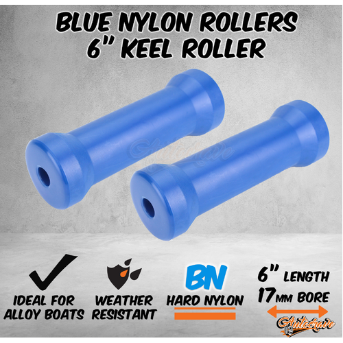 2x Blue Nylon Roller 6" Keel Roller 17mm Bore Alloy Boat Marine Trailer Winch