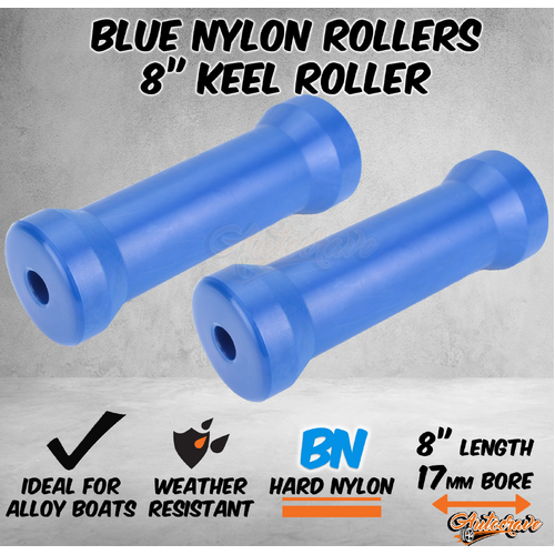 2x Blue Nylon Roller 8" Keel Roller 17mm Bore Alloy Boat Marine Trailer Winch