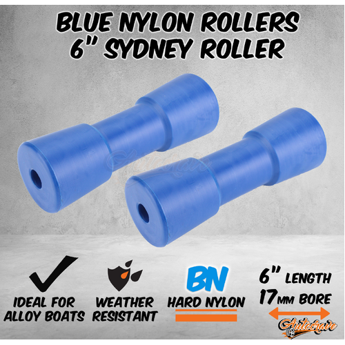 2x Blue Nylon Roller 6" Sydney Keel Roller 17mm Bore Alloy Boat Trailer Dog Bone