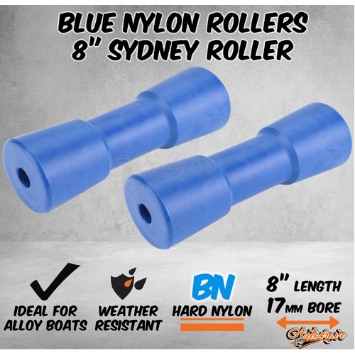 2x Blue Nylon Roller 8" Sydney Keel Roller 17mm Bore Alloy Boat Trailer Dog Bone