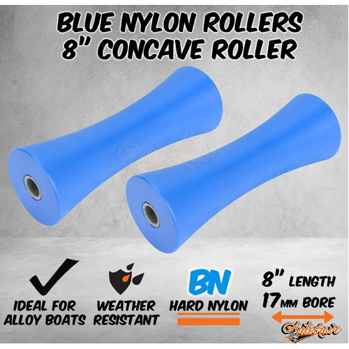 2x Blue Nylon Roller 8" Concave Keel Roller 17mm Bore Alloy Boat Trailer Plastic