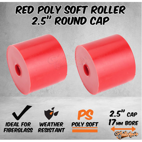 2x Red Poly Soft Roller 2.5" Round Cap 17mm Bore Fiberglass Boat Marine Trailer