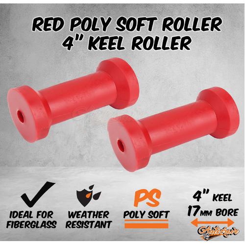 2x Red Poly Soft Roller 4" Keel Roller 17mm Bore Fiberglass Boat Marine Trailer