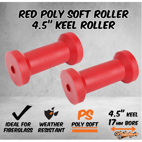 2x Red Poly Soft 4.5" Keel Roller 17mm Bore Fiberglass Boat Marine Trailer