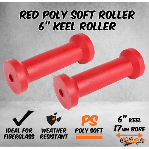 2x Red Poly Soft Roller 6" Keel Roller 17mm Bore Fiberglass Boat Marine Trailer