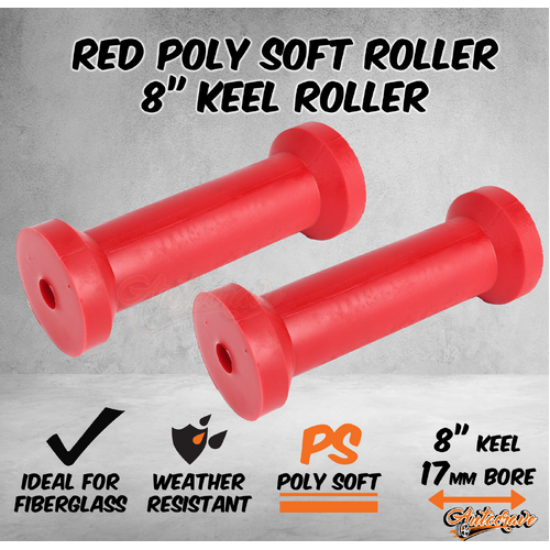 2x Red Poly Soft Roller 8" Keel Roller 17mm Bore Fiberglass Boat Marine Trailer