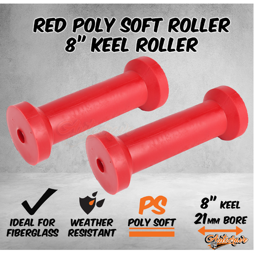 2x Red Poly Soft Roller 8" Keel Roller 21mm Bore Fiberglass Boat Marine Trailer