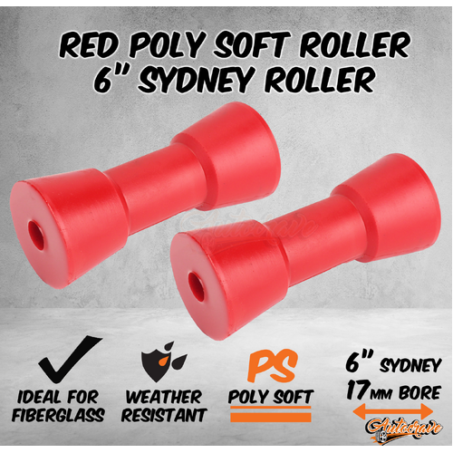 2x Red Poly Soft 6" Sydney Keel Roller 17mm Bore Fiberglass Boat Trailer Marine