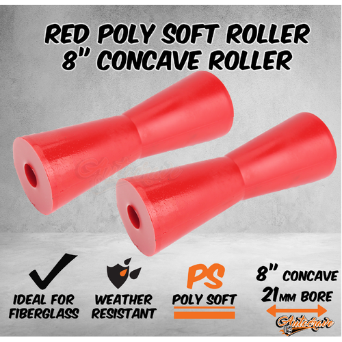 2x Red Poly Soft 8" Concave Keel Roller 21mm Bore Fiberglass Boat Trailer Marine