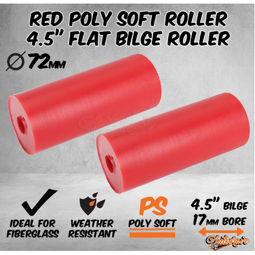 2x Red Poly Soft 4.5" Flat Bilge Keel Roller 17mm Bore Fiberglass Boat Trailer