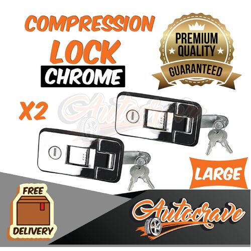 2x Compression Locks | Large | Chrome | Push Latch Tool Box Camper Trailer