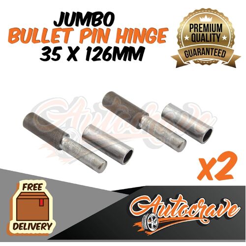 2x Jumbo Bullet Pin Hinge Weldable | 35 x 126mm | Door Truck Trailer Tailgate