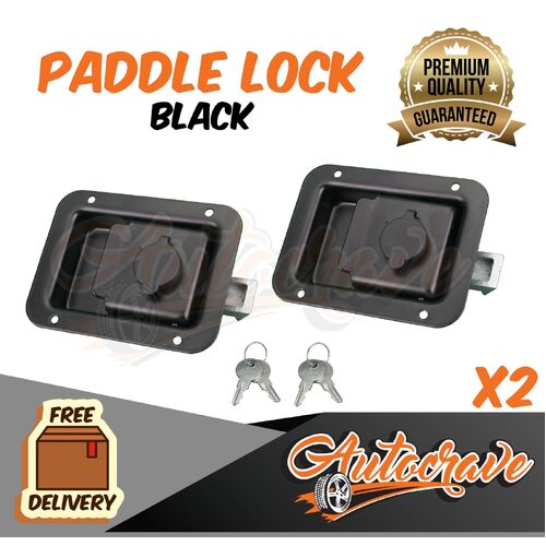 2x Paddle Latch Lock | Black | Powdercoated Trailer Caravan Truck Ute Tool Box