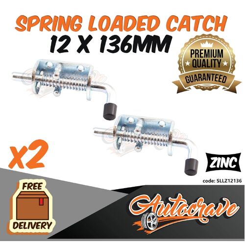 2x Spring Bolt Latch Catch Zinc Plate 12x136mm Truck Trailer Tail Gate Fastener