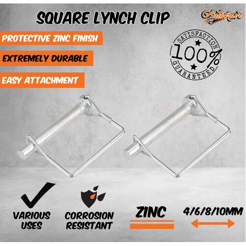 Square Lynch Clip Zinc 4/6/8/10mm Trailer Caravan Ute Linch Pin Hinge Auto Part