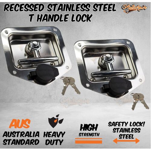 2x Stainless Steel T Lock Recessed Trailer Caravan Canopy Toolbox Flush Mount