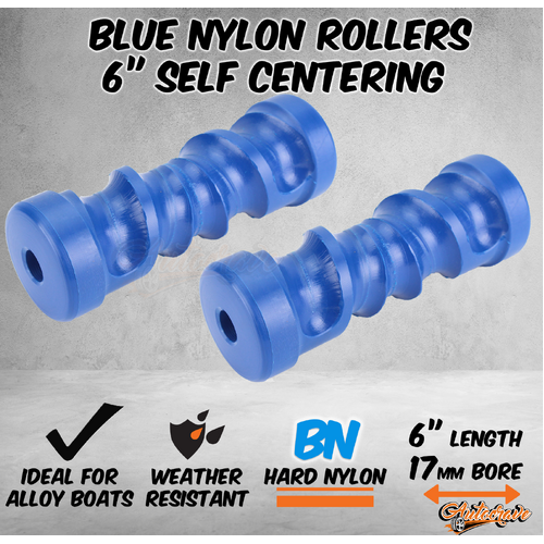 2x Blue Nylon Roller 6" Self Centering Roller 17mm Bore Alloy Boat Trailer