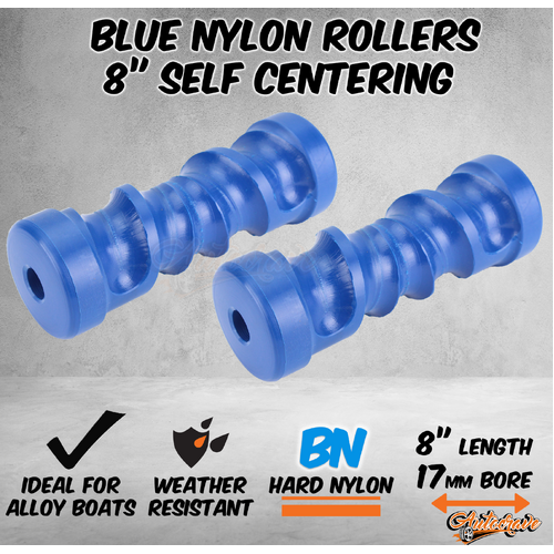 2x Blue Nylon Roller 8" Self Centering Roller 17mm Bore Alloy Boat Trailer