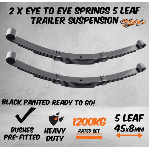 2x 5 Leaf Eye To Eye Springs Trailer Caravan Suspension 45mm x 8mm 1200kg Black