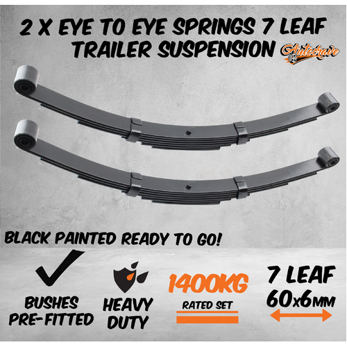 2x 7 Leaf Eye To Eye Springs Trailer Caravan Suspension 45mm x 8mm 1500kg Black