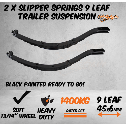 2x 9 Leaf Spring Trailer Slipper Spring Suspension Slipper Eye Pair 1400kg Black