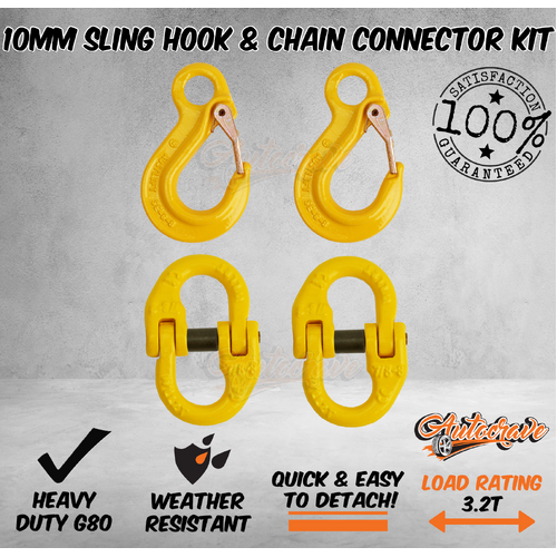 10mm Eye Sling Hook And Chain Connector Kit G80 Lifting 4x4 Rigging 3.2T WLL RV