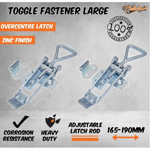 x2 Toggle Fastener Zinc Large Overcentre Latch Over Trailer Truck Ute 4WD