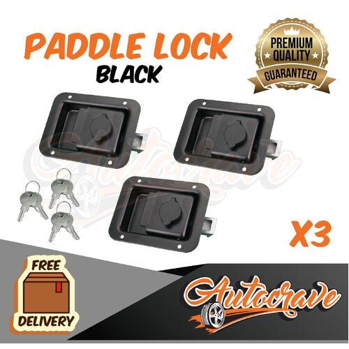 3X Paddle Latch Lock | Black | Powdercoated Trailer Caravan Truck Ute Tool Box