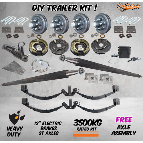 DIY 3500kg Tandem Trailer Caravan Car Kit 12" Electric Brakes Heavy Duty Axles