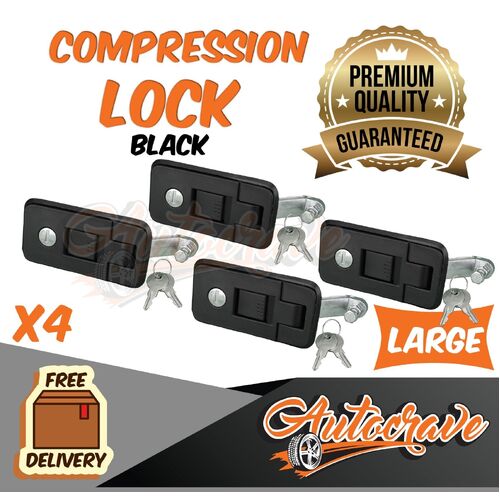 4x Compression Locks | Large | Black | Push Latch Tool Box Camper Trailer