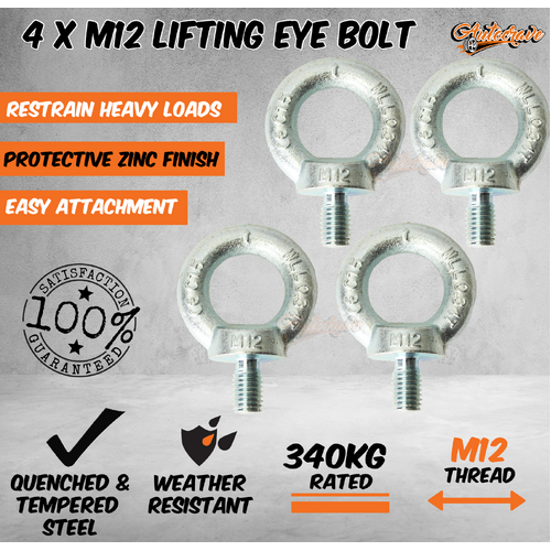 M12 Lifting Eye Bolt Threaded Ring Lifting Roof Rack Boat Screw Wire Loop Zinc