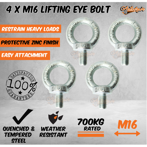 4x M16 Lifting Eye Bolt Threaded Ring Lifting Roof Rack Screw Wire Loop Zinc