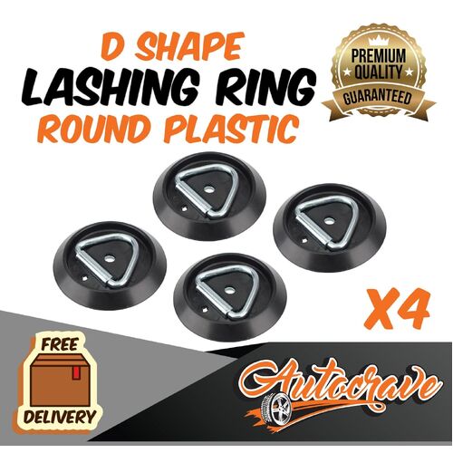 4x Lashing D Ring | Round Plastic Base | Tie Down Point Anchor Ute Trailer