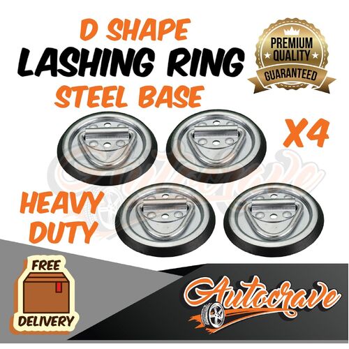 4x Lashing D Ring | Round Steel Base | Tie Down Point Anchor Ute Trailer