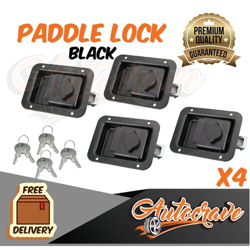 4x Paddle Latch Lock | Black | Powdercoated Trailer Caravan Truck Ute Tool Box