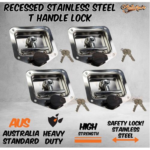 4x Stainless Steel T Lock Recessed Trailer Caravan Canopy Toolbox Flush Mount