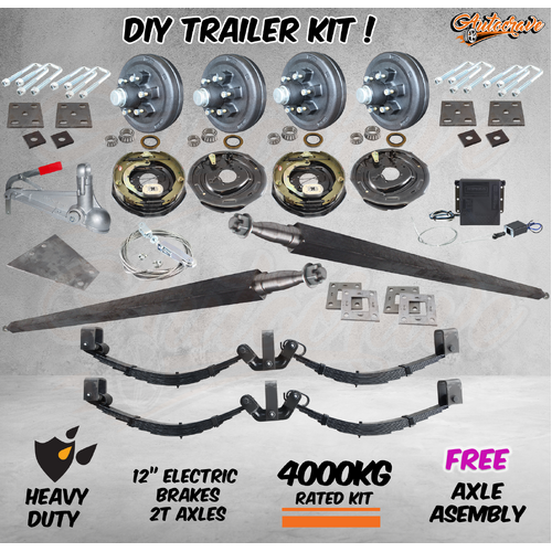 DIY 4000kg Tandem Trailer Caravan Car Kit 12" Electric Brakes Heavy Duty Axles