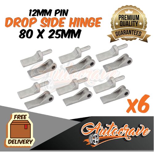 6x Drop Side Hinge | 80 x 25mm| 12mm Pin | Door Tailgate Truck Trailer