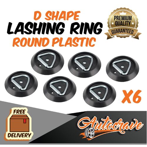 6x Lashing D Ring | Round Plastic Base | Tie Down Point Anchor Ute Trailer